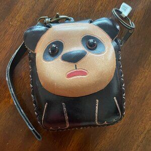 Handmade Leather Panda Bear Coin Change Purse Zipper Close Embossed 4" x 3"